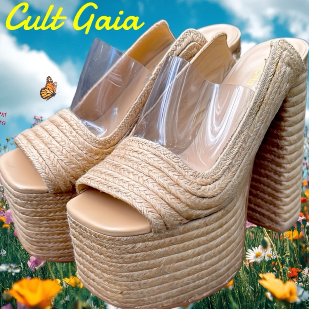 CULT GAIA SISLEY NUDE HIGH HEEL PLATFORM SANDALS - 9 ☀️🔥👡